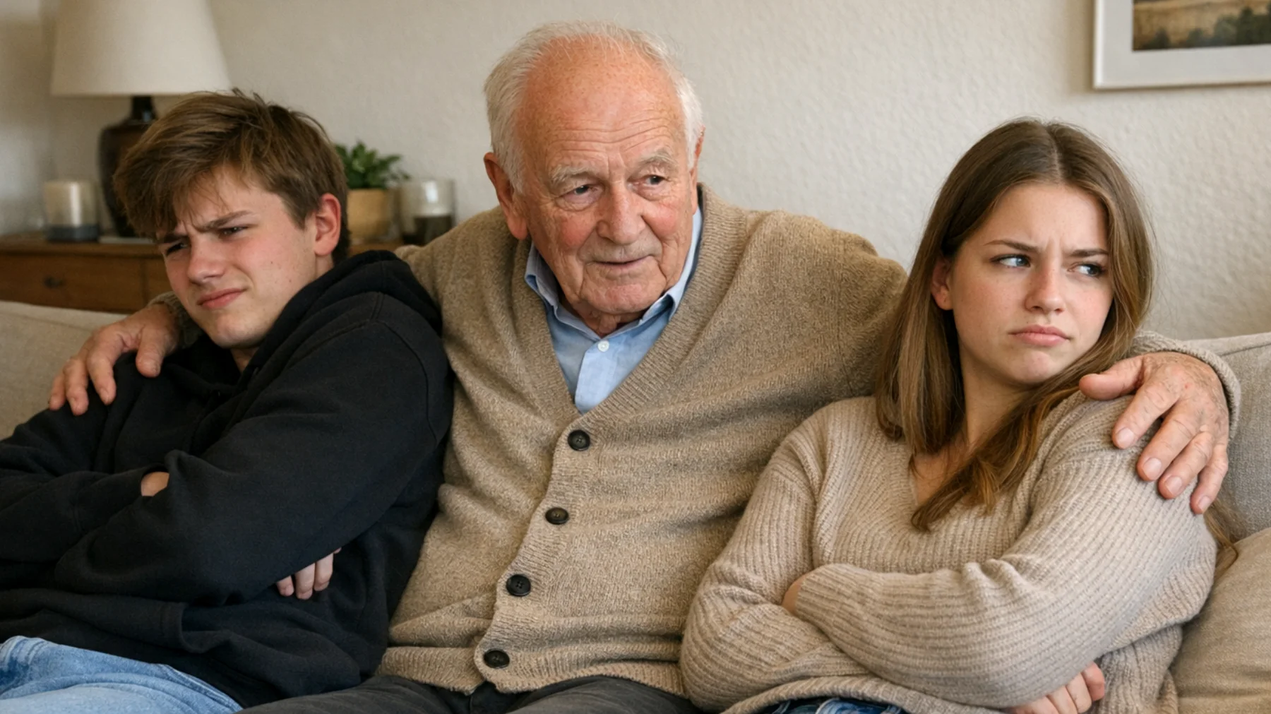 Der Opa neigt dazu, seine Enkelkinder im Teenageralter übermäßig zu beschützen, indem er ihnen verbietet, alleine auszugehen, selbstständig Entscheidungen zu treffen oder neue soziale Erfahrungen zu machen. Er ruft mehrmals täglich an, um ihren Aufenthaltsort zu kontrollieren, und greift ständig ein, wenn sie mit Gleichaltrigen interagieren. Dieses Verhalten führt zu zunehmenden Spannungen: Die Jugendlichen fühlen sich erstickt und missverstanden, während der Opa aus echter Angst und Liebe handelt, ohne zu erkennen, dass sein Schutz ihrer Entwicklung schadet."